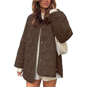 Women's Jacket Puffer Coffee Clothes Zip Pocket Button Down Padded Outerwear
